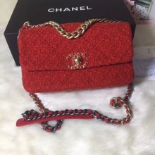 High Quality Chanel 19 Houndstooth Tweed Small Flap Bag AS1160 Red 2019 Collection CE03024