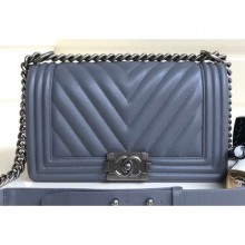 High Quality Chanel Caviar Leather Chevron Boy Flap Medium Bag Gray/Silver CE01409