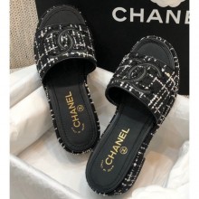 High Quality Chanel Heel CC Logo Tweed Mules Black 2020 CE00857