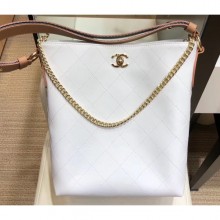 High Quality Chanel Quilted Leather Striped Side Hobo Bag AS0666 White 2019 CE02755