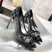 High Quality Chanel Tweed Transparent Lace-up High-Heel Pumps Black 2019 Collection CE03639