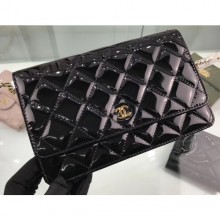 High Quality Chanel Wallet On Chain WOC Bag in Patent Leather Black/Gold CE02815