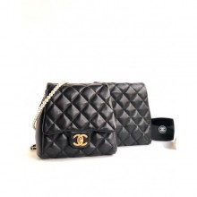 High Quality Imitation Chanel Lambskin with Imitation Pearls Side Pack Bag AS0614 Black 2019 CE01588