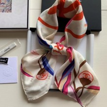 High Quality Replica Chanel Silk Twill Square Scarf 90x90 AA6509 White 2020 Collection CE03373