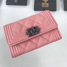 Hot Chanel Grained Leather Small Flap Boy Wallet A80603 Pink 2019 Collection CE00781