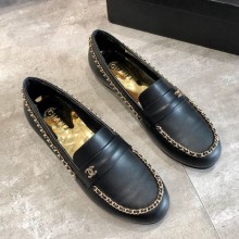 Hot Chanel Lambskin Chain Flat Loafers G35631 Black 2020 Collection CE00525