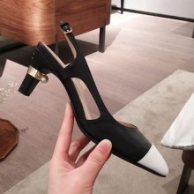 Hot Copy Chanel Lambskin Pearl Heel Slingbacks Pumps G34597 Black 2020 Collection CE03386