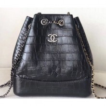 Hot Replica Chanel Metallic Crocodile Embossed Gabrielle Small Backpack Bag A94485 Black 2019 CE00940
