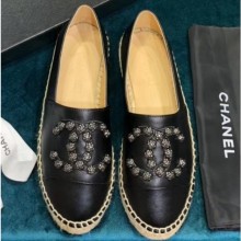 Imitation 1:1 Chanel Camellia CC Logo Espadrilles Black CE01809