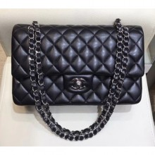 Imitation 1:1 Chanel Lambskin Classic Flap Medium Bag A01112 Black with Silver Hardware 2018 CE04256