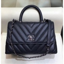 Imitation AAA Chanel Chevron Grained Calfskin Small Flap Bag with Top Handle A92990 Black 2018 CE02159