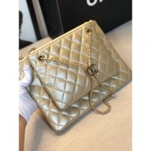 Imitation AAAAA Chanel Quilted Shiny Lambskin Double Clutch with Chain AP1073 Gold 2019 Collection CE01871