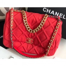 Imitation Chanel 19 Maxi Jersey Flap Bag AS1162 Red 2020 CE02091