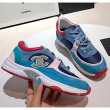 Imitation Chanel Calfskin Suede & Fabric Classic Sneaker Blue/Pink/Red 2020(For Women and Men) Collection CE01002