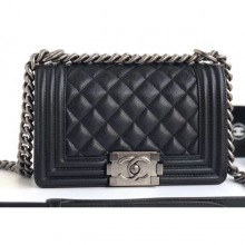 Imitation Chanel Caviar Leather Boy Flap Small Bag Black/Silver CE03660