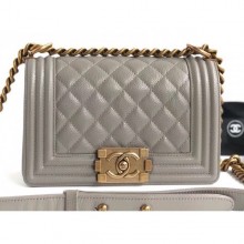 Imitation Chanel Caviar Leather Boy Flap Small Bag Pale Gray/Gold CE01333