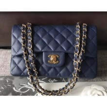 Imitation Chanel Caviar Leather Classic Flap New Small Bag A01113 Haze Blue/Gold 2018 CE01367