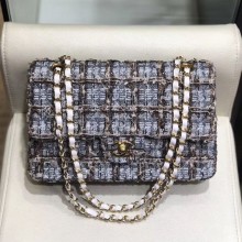 Imitation Chanel Check Tweed Medium Flap Bag A01112 Light Gray 2019 Collection CE01873
