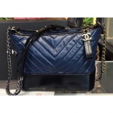 Imitation Chanel Chevron Gabrielle Medium Hobo Bag A93824 Dark Blue/Black 2018 CE04274