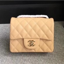 Imitation Chanel Classic Flap Mini Bag A1115 in Caviar Leather Apricot with Golden Hardware CE00802
