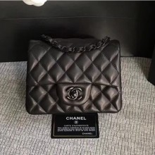 Imitation Chanel Classic Flap Mini Bag A1115 in Lambskin Leather Black with Black Hardware CE04190