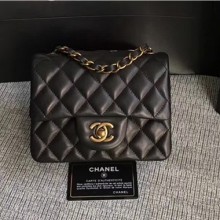 Imitation Chanel Classic Flap Mini Bag A1115 in Lambskin Leather Black with Vintage Golden Hardware CE03077