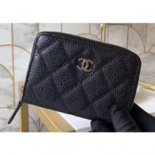 Imitation Chanel Classic Small Zipped Coin Purse 69272 Grained Calfskin Black/Silver CE03792