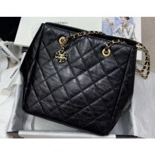 Imitation Chanel Crinkled Calfskin Shopping Tote Bag Black 2020 CE01309