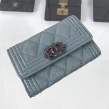 Imitation Chanel Grained Leather Small Flap Boy Wallet A80603 Light Green 2019 Collection CE03910
