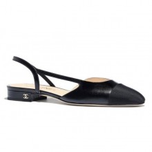 Imitation Chanel Heel 2cm Flat Slingbacks G31319 Black/Grosgrain CE01505