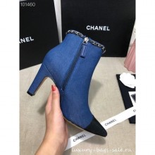 Imitation Chanel Heel Chain Ankle Boots Denim Blue 2020 CE02468