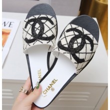 Imitation Chanel Heel Pearl Embroidery CC Logo Mules G35904 White 2020 CE03731