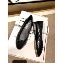 Imitation Chanel Lambskin Classic Bow Ballerinas Flats Quilting Crinkled Black CE01675