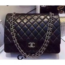 Imitation Chanel Lambskin Classic Flap 33cm Bag Black With Silver Hardware 2018 CE01820