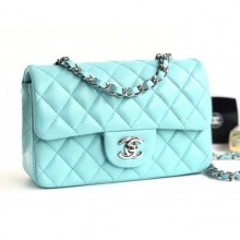 Imitation Chanel Lambskin Classic Flap Bag A01116 Light Blue With Silver Hardware CE02496