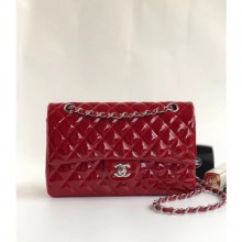 Imitation Chanel Patent Calfskin Medium Classic Flap Bag A1112 Red（Silver Hardware） Collection CE01464