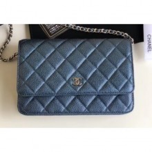 Imitation Chanel Pearl Caviar Leather Wallet On Chain WOC Bag Navy Blue 2018 CE01600