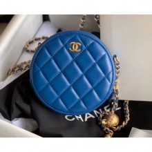 Imitation Chanel Pearl on Chain Round Clutch with Chain Bag Blue 2020 CE00773
