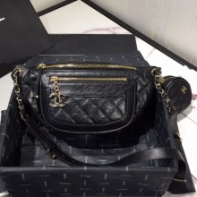 Imitation Chanel Quilted Aged Calfskin Waist Bag/Belt Bag and Coin Purse AS1077 Black 2019 Collection CE04267