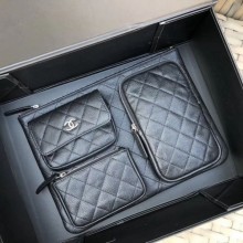 Imitation Chanel Quilted Grained Calfskin Pouch/Clutch AP1054 Black 2020 Collection CE03942