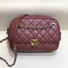Imitation Chanel Quilted Grained Calfskin Round CC Metal Camera Bag AS6066 Burgundy 2019 Collection CE02745