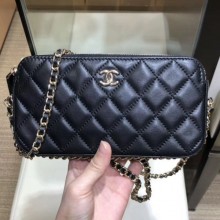 Imitation Chanel Quilted Lambskin Double Clutch with Chain AP0738 Black 2019 Collection CE00874