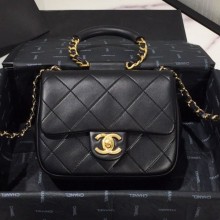 Imitation Chanel Quilted Lambskin Small Flap Bag with Ring Top Handle AS1357 Black 2020 Collection CE01491