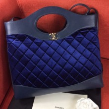 Imitation Chanel Quilted Velvet 31 Medium Shopping Bag Blue 2019 Collection CE02653