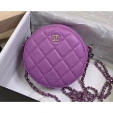 Imitation Chanel Round Classic Clutch with Chain Bag AP0245 Lambskin Purple 2020 CE00682