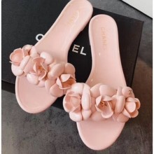 Imitation Chanel Tpu Camellia Pool Mules Slides Sandals Light Pink 2020 CE01350