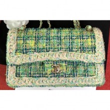 Imitation Chanel Tweed Braided Classic Flap Medium Bag Light Green 2019 CE03139