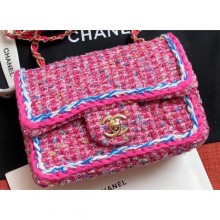 Imitation Chanel Tweed Braided Classic Flap Small Bag Fuchsia 2019 CE00993