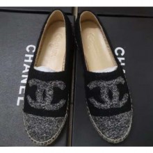 Imitation Chanel Tweed CC Logo Espadrilles Gray/Black CE01909
