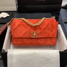 Imitation Cheap Chanel 19 Quilted Velvet Small Flap Bag AS1160 Orange 2019 Collection CE01391